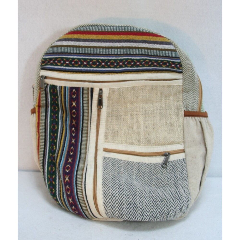 Himalayan Hemp Travel Bag Backpack Pockets Zip Cotton Multicolor Organic Boho
